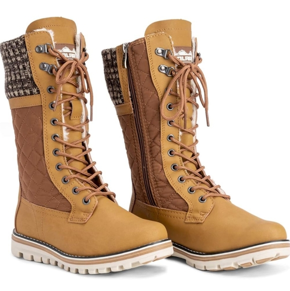 Women's Tan Quilted Thermal Mid Calf Winter Boots - Size 6 - Picture 1 of 8